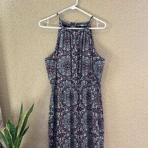 ATHLETA Maxi Dress, Beautiful Navy Print, Size Large, Built in bra w/pads